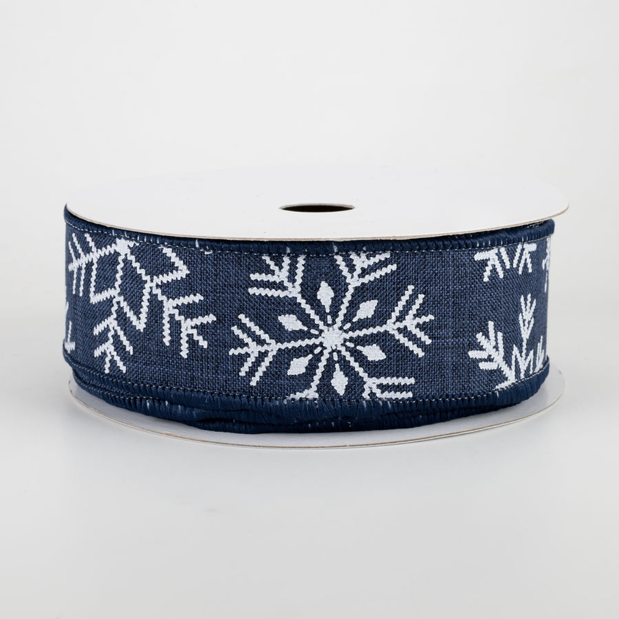1.5" Snowflakes Ribbon: Navy Blue (10 Yards)