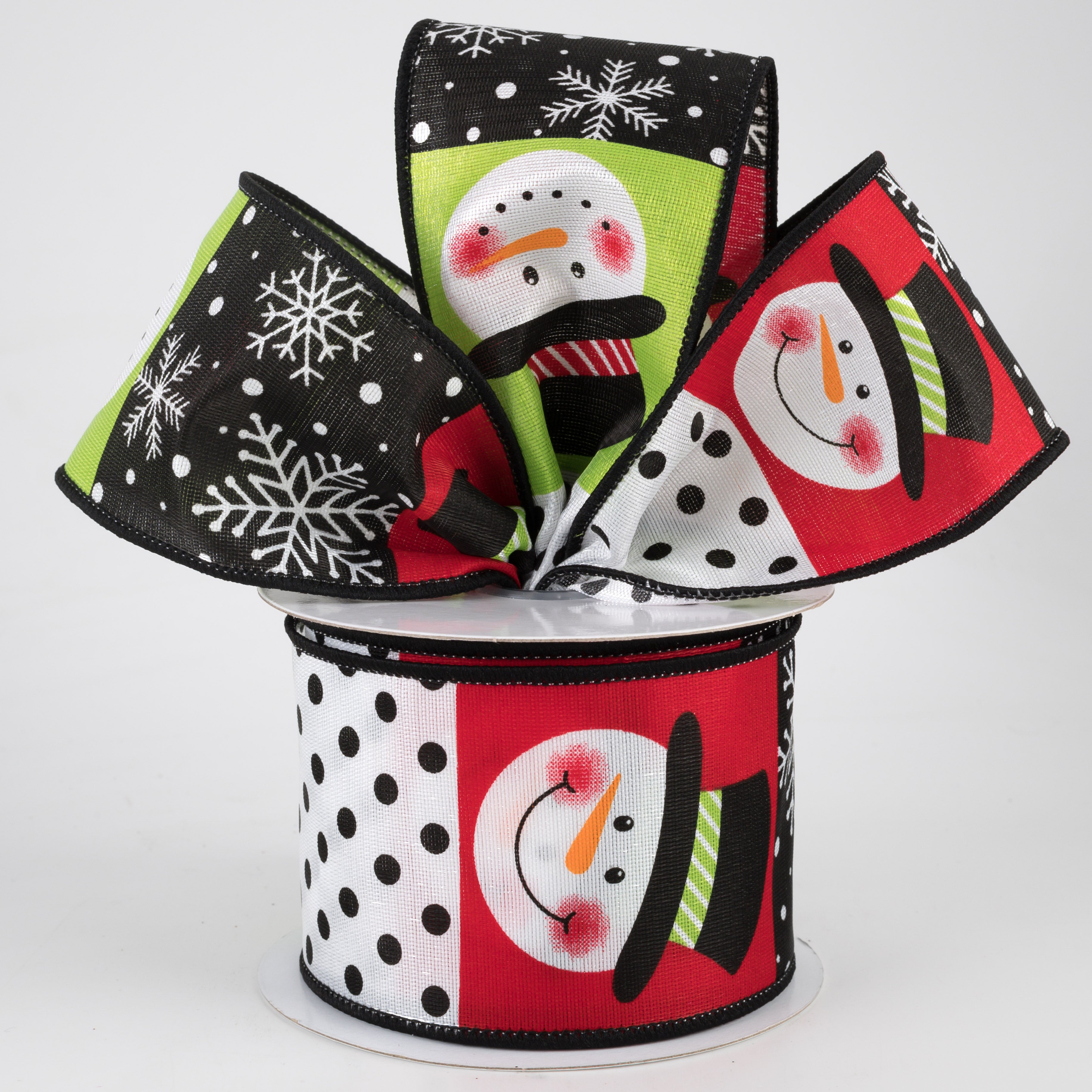 2.5" Snowman Face Block Pattern Ribbon: Lime Green (10 Yards) Lifestyle Photo