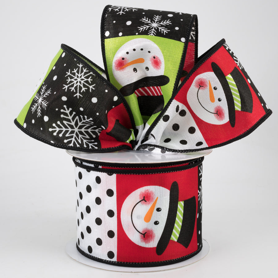 2.5" Snowman Face Block Pattern Ribbon: Lime Green (10 Yards) Lifestyle Photo
