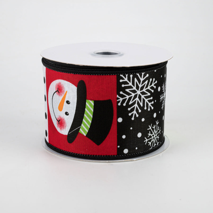 2.5" Snowman Face Block Pattern Ribbon: Lime Green (10 Yards)