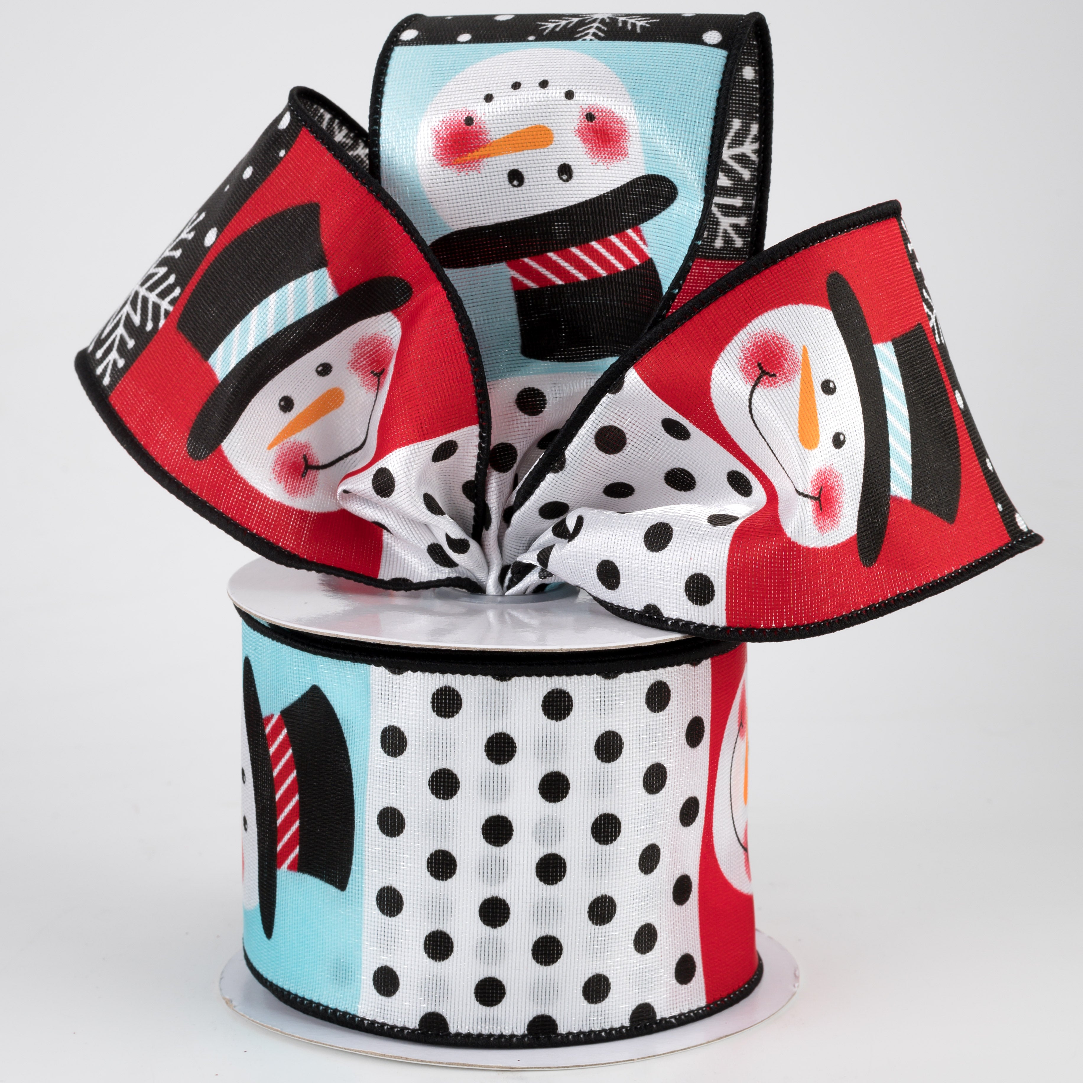 2.5" Snowman Face Block Pattern Ribbon: Soft Blue (10 Yards) Lifestyle Photo