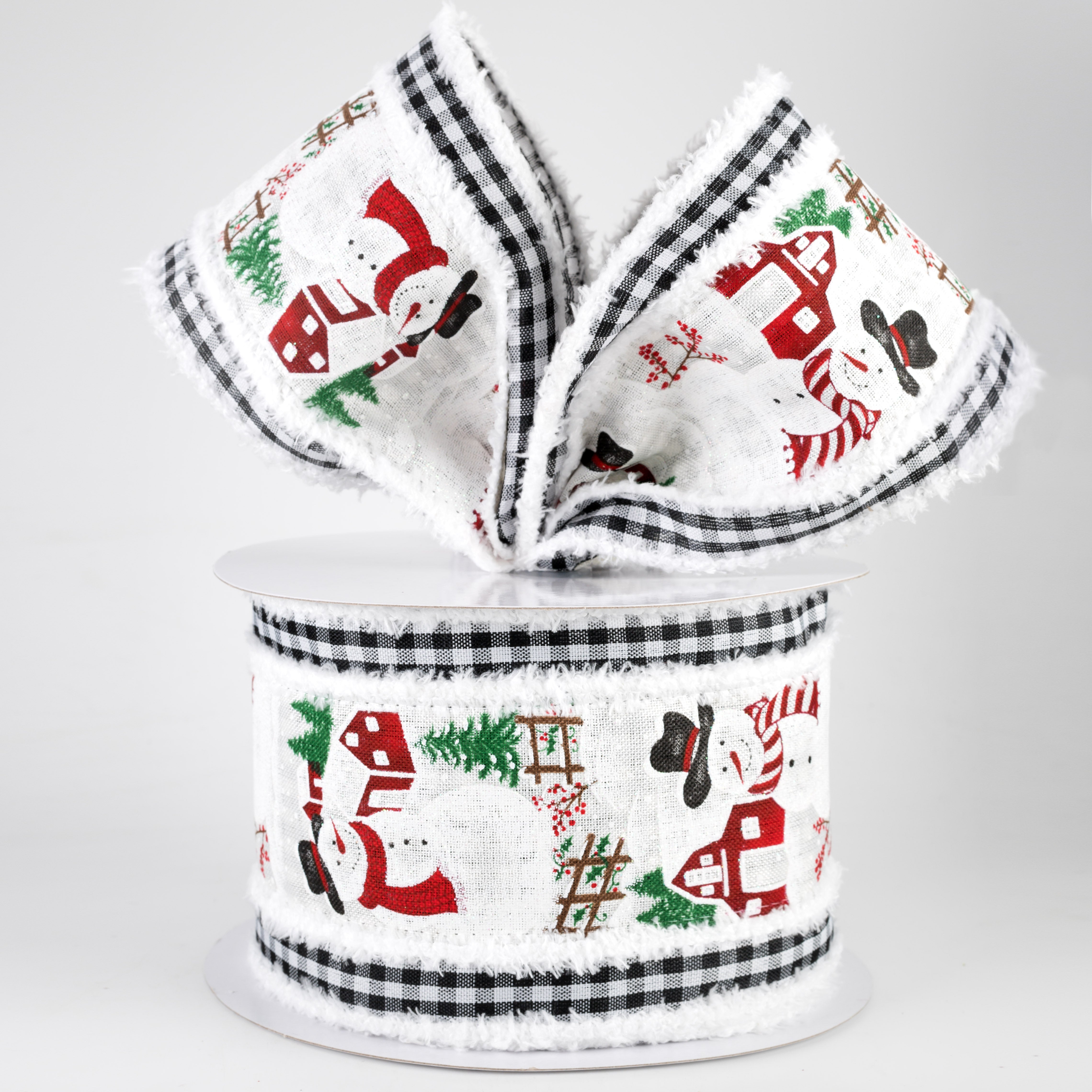 4" Snowman & Gingham Fuzzy Edge Ribbon (10 Yards) Lifestyle Photo