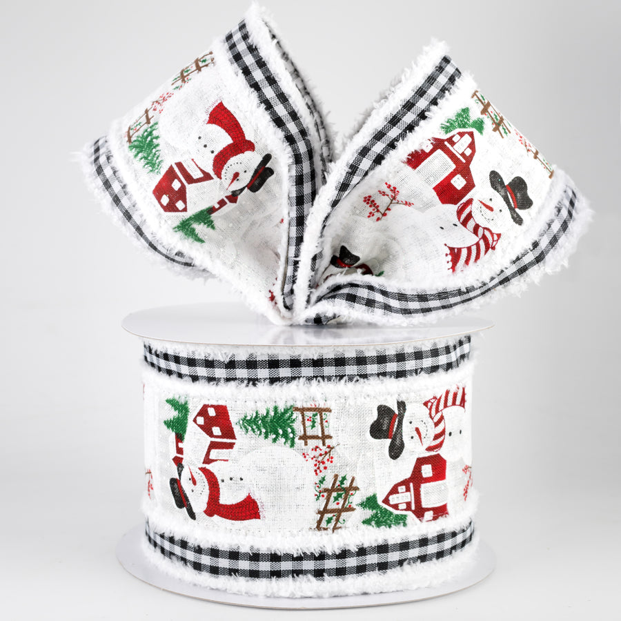 4" Snowman & Gingham Fuzzy Edge Ribbon (10 Yards) Lifestyle Photo