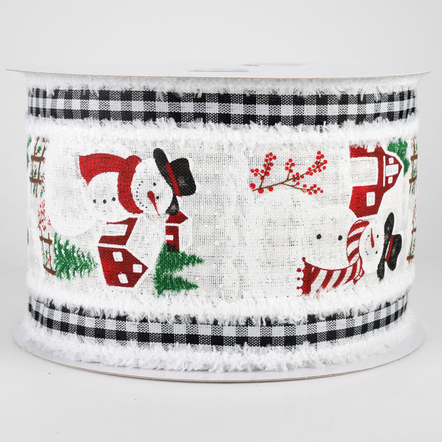 4" Snowman & Gingham Fuzzy Edge Ribbon (10 Yards)
