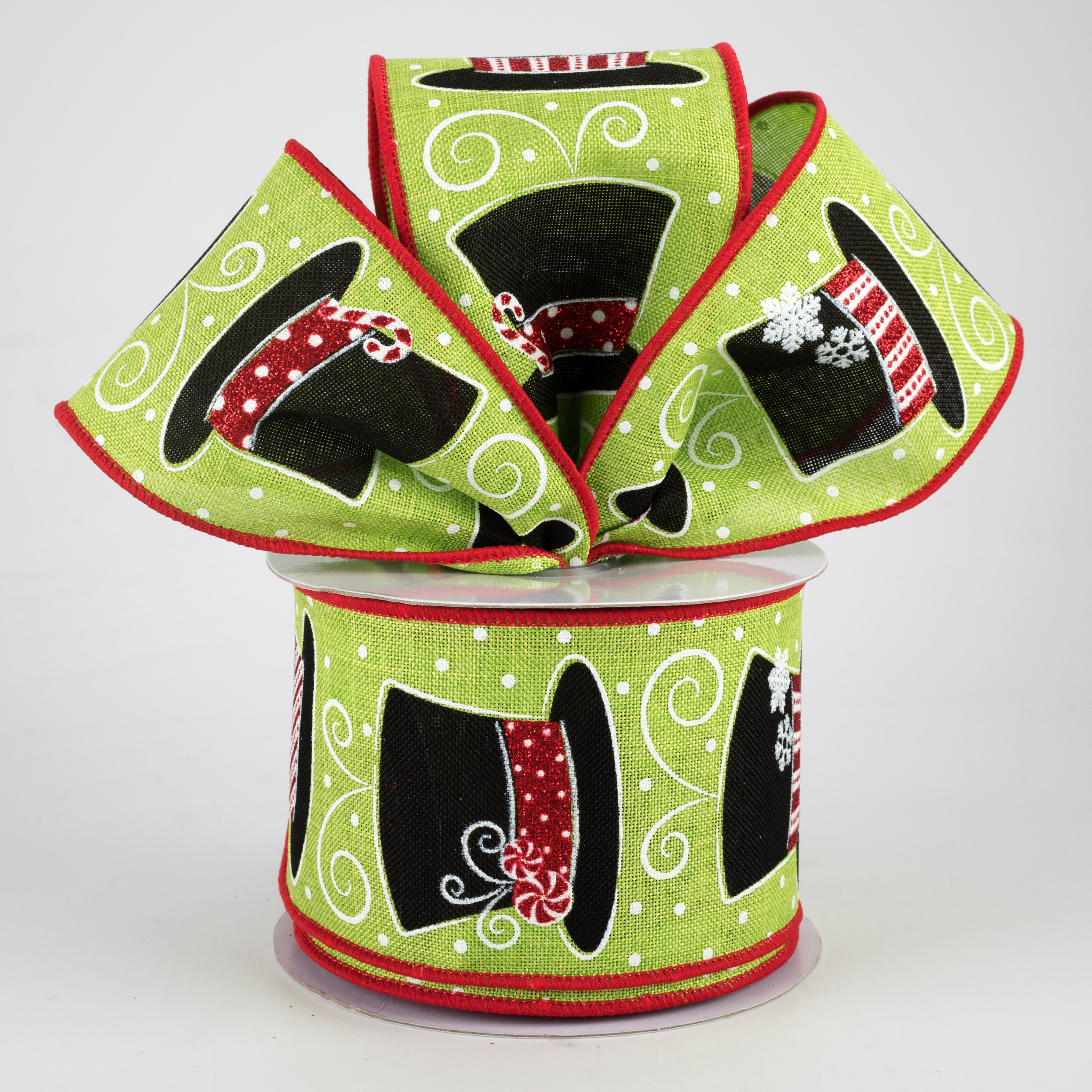 2.5" Snowman Hats Ribbon: Lime (10 Yards) Lifestyle Photo