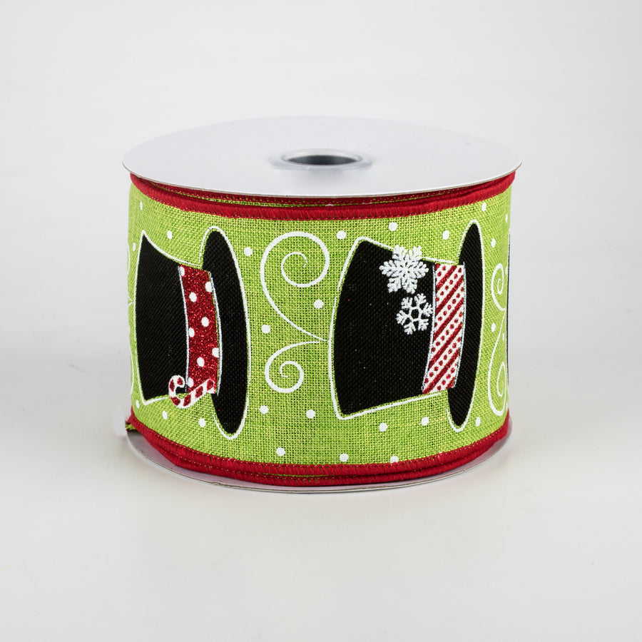 2.5" Snowman Hats Ribbon: Lime (10 Yards)