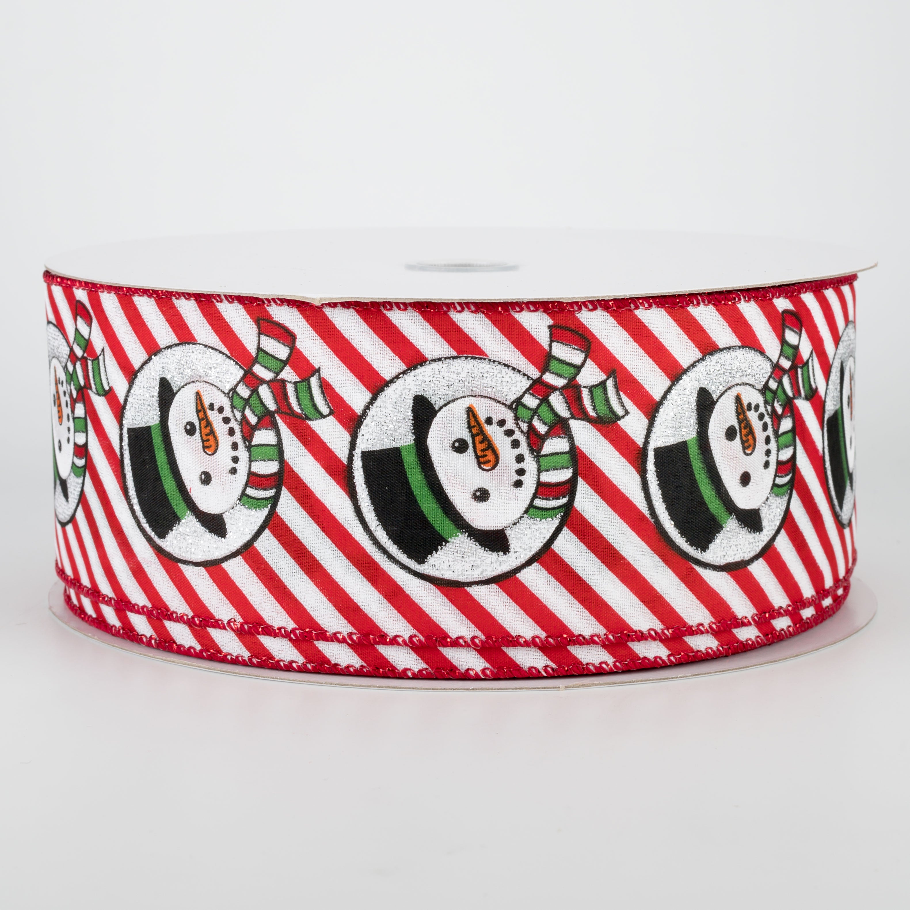 2.5" Snowman Head & Diagonal Stripes Ribbon: Red & White (50 Yards) Item Number: CH0940-214