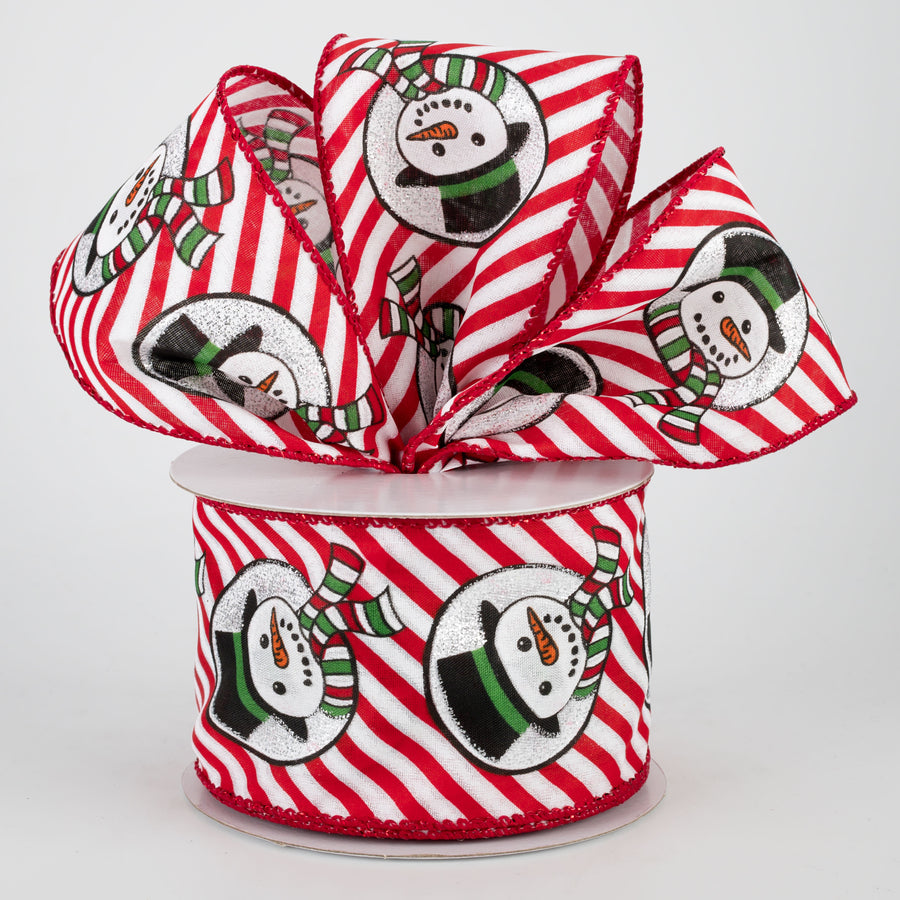 2.5" Snowman Head & Diagonal Stripes Ribbon: Red & White (10 Yards) Lifestyle Photo