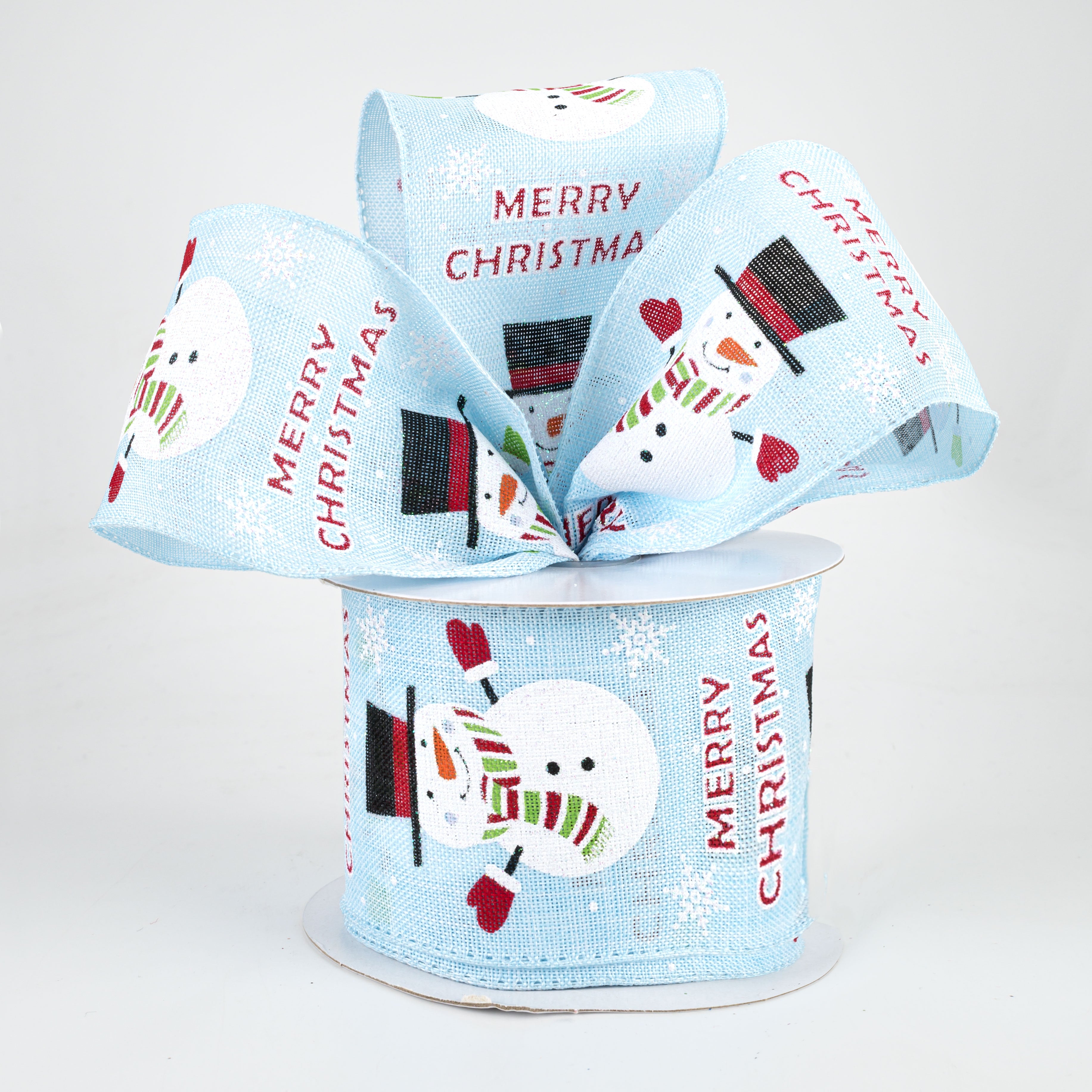 2.5" Snowman Light Blue Glittered Ribbon (10 Yards) Lifestyle Photo