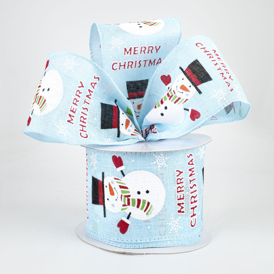 2.5" Snowman Light Blue Glittered Ribbon (10 Yards) Lifestyle Photo