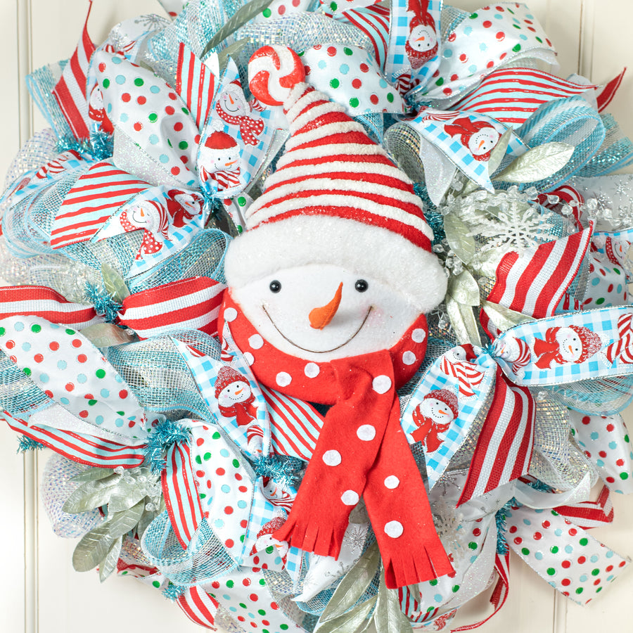 2.5" Snowman Light Blue Plaid Ribbon (10 Yards) detail photo 3