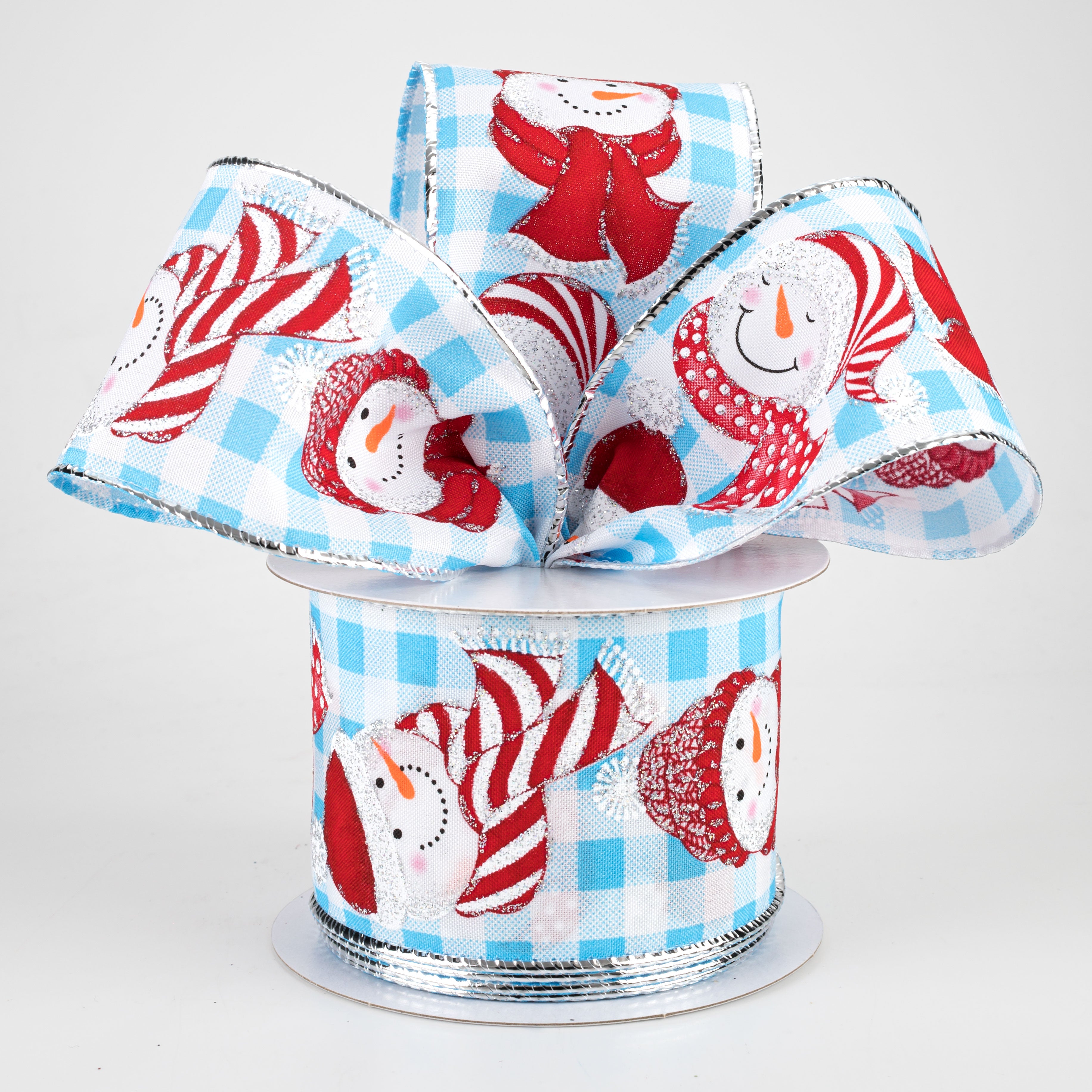 2.5" Snowman Light Blue Plaid Ribbon (10 Yards) Lifestyle Photo