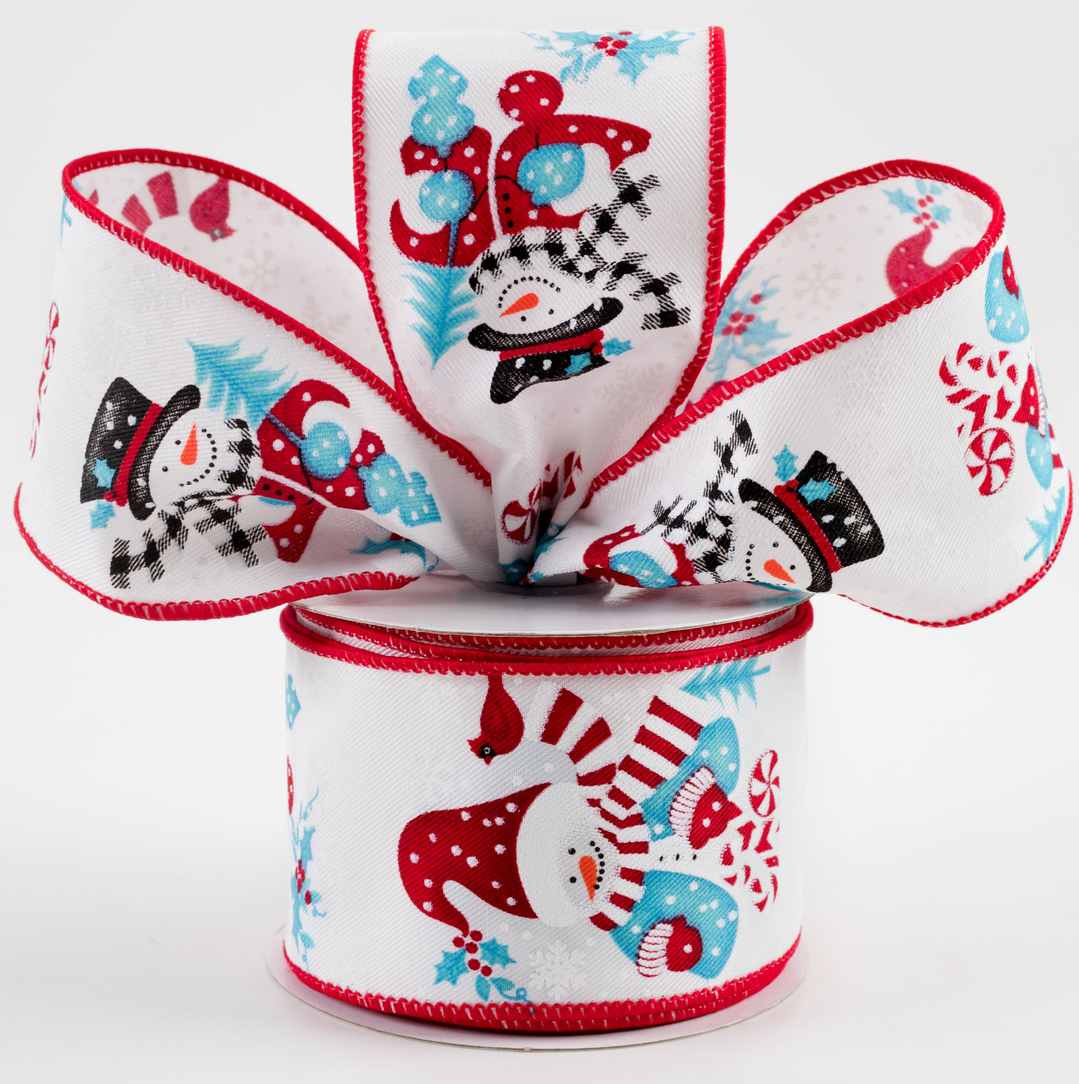2.5" Snowman on Diagonal Weave Ribbon: Red & Blue (10 Yards) Lifestyle Photo