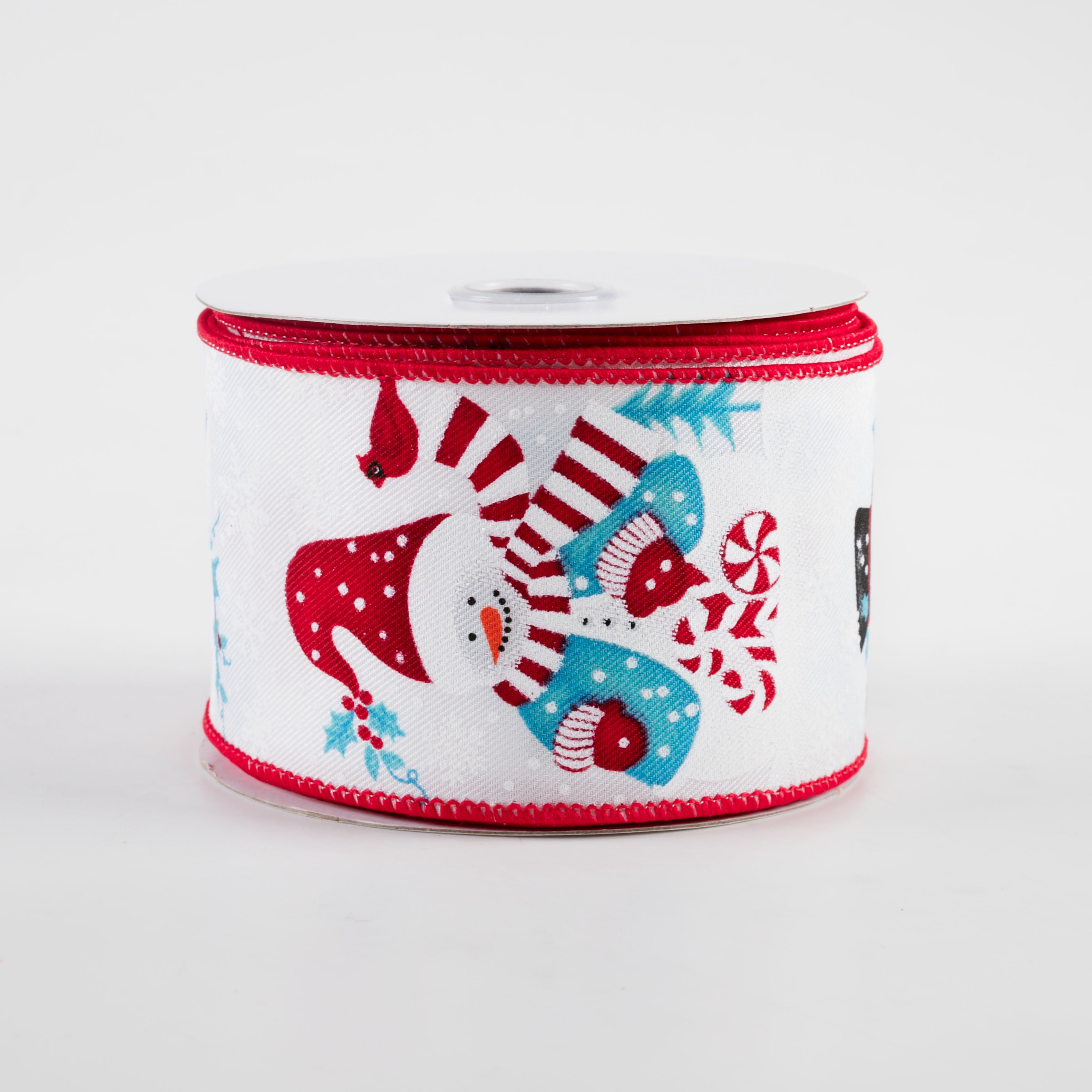 2.5" Snowman on Diagonal Weave Ribbon: Red & Blue (10 Yards)