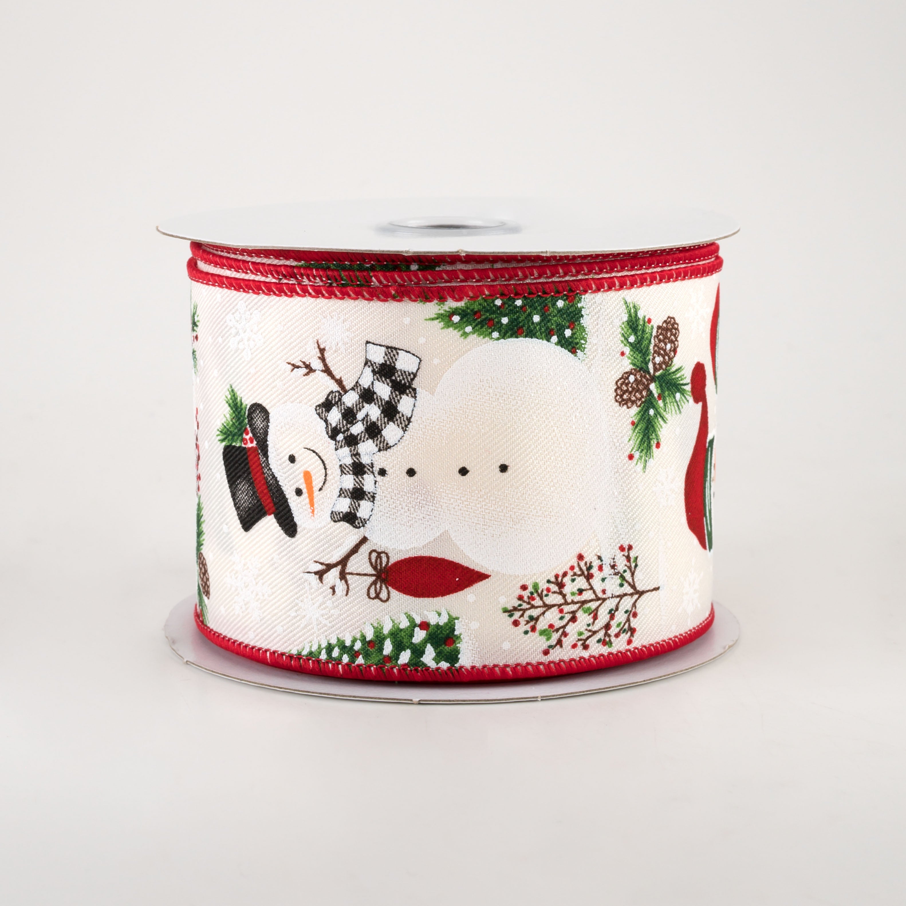 2.5" Snowman With Ornaments Ribbon: Ivory (10 Yards)