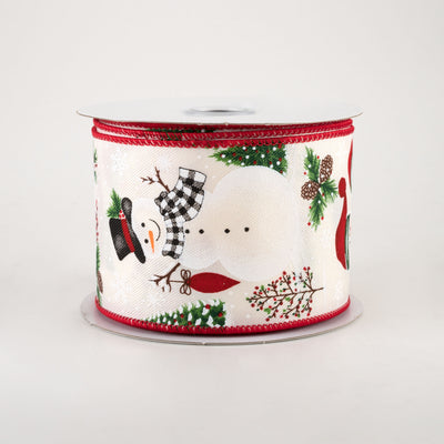 2.5" Snowman With Ornaments Ribbon: Ivory (10 Yards)