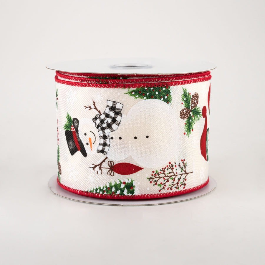 2.5" Snowman With Ornaments Ribbon: Ivory (10 Yards)