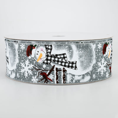 2.5" Snowman With Plaid Scarf Ribbon: Grey (50 Yards)