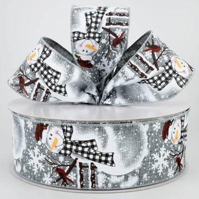 2.5" Snowman With Plaid Scarf Ribbon: Grey (50 Yards) Lifestyle Photo