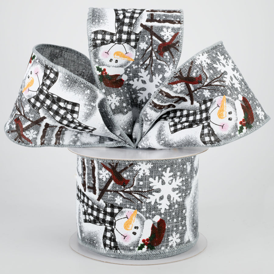 2.5" Snowman With Plaid Scarf Ribbon: Grey (10 Yards) Lifestyle Photo