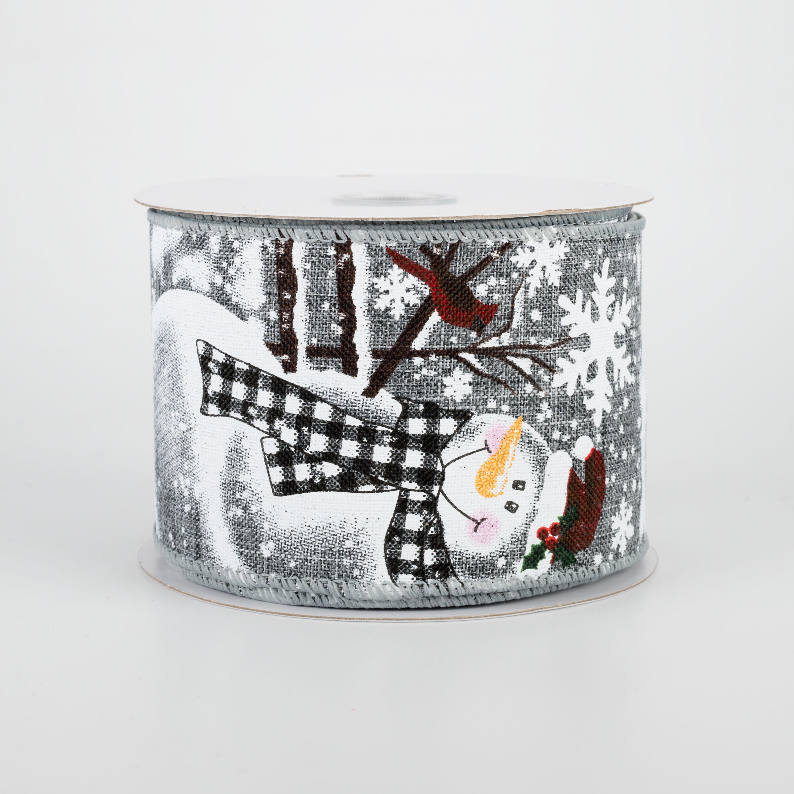 2.5" Snowman With Plaid Scarf Ribbon: Grey (10 Yards)
