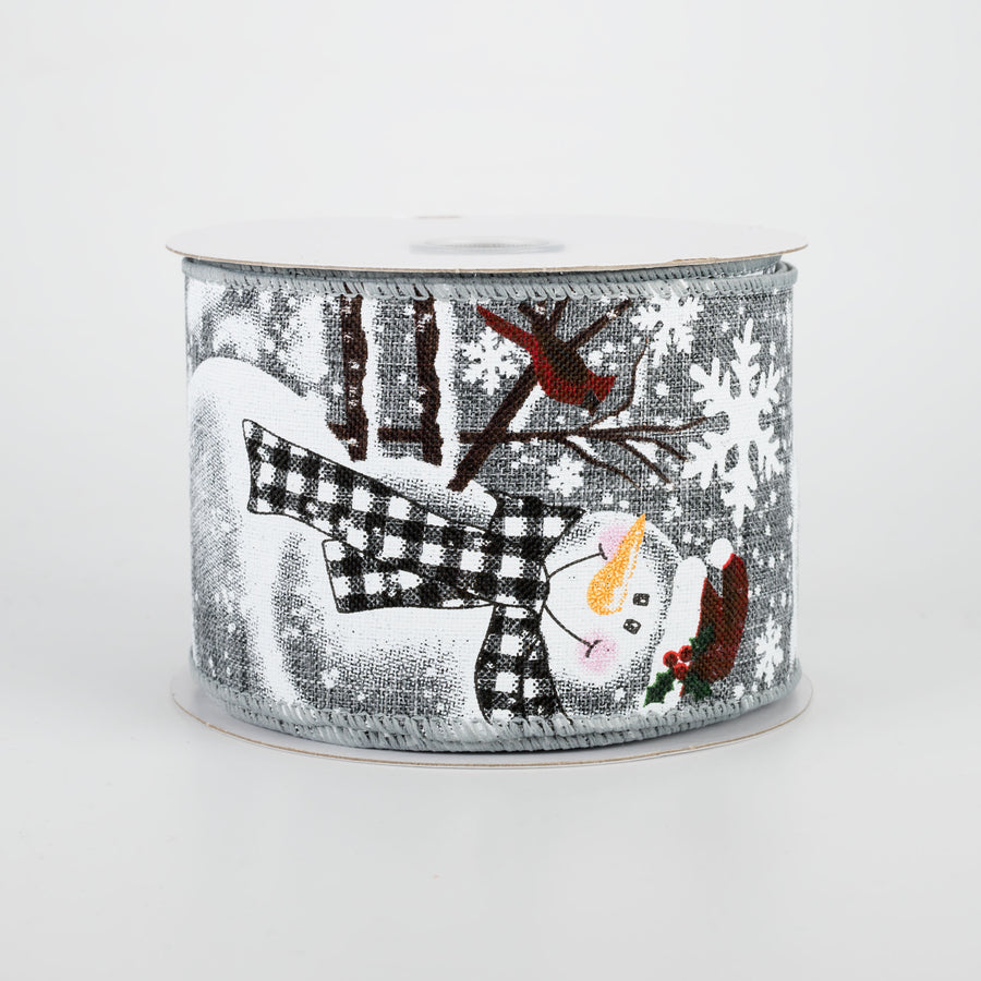 2.5" Snowman With Plaid Scarf Ribbon: Grey (10 Yards)
