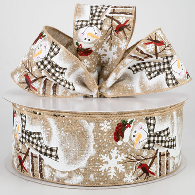 2.5" Snowman With Plaid Scarf Ribbon: Natural (50 Yards) Lifestyle Photo
