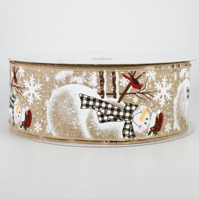 2.5" Snowman With Plaid Scarf Ribbon: Natural (50 Yards) Item Number: CH0940-219