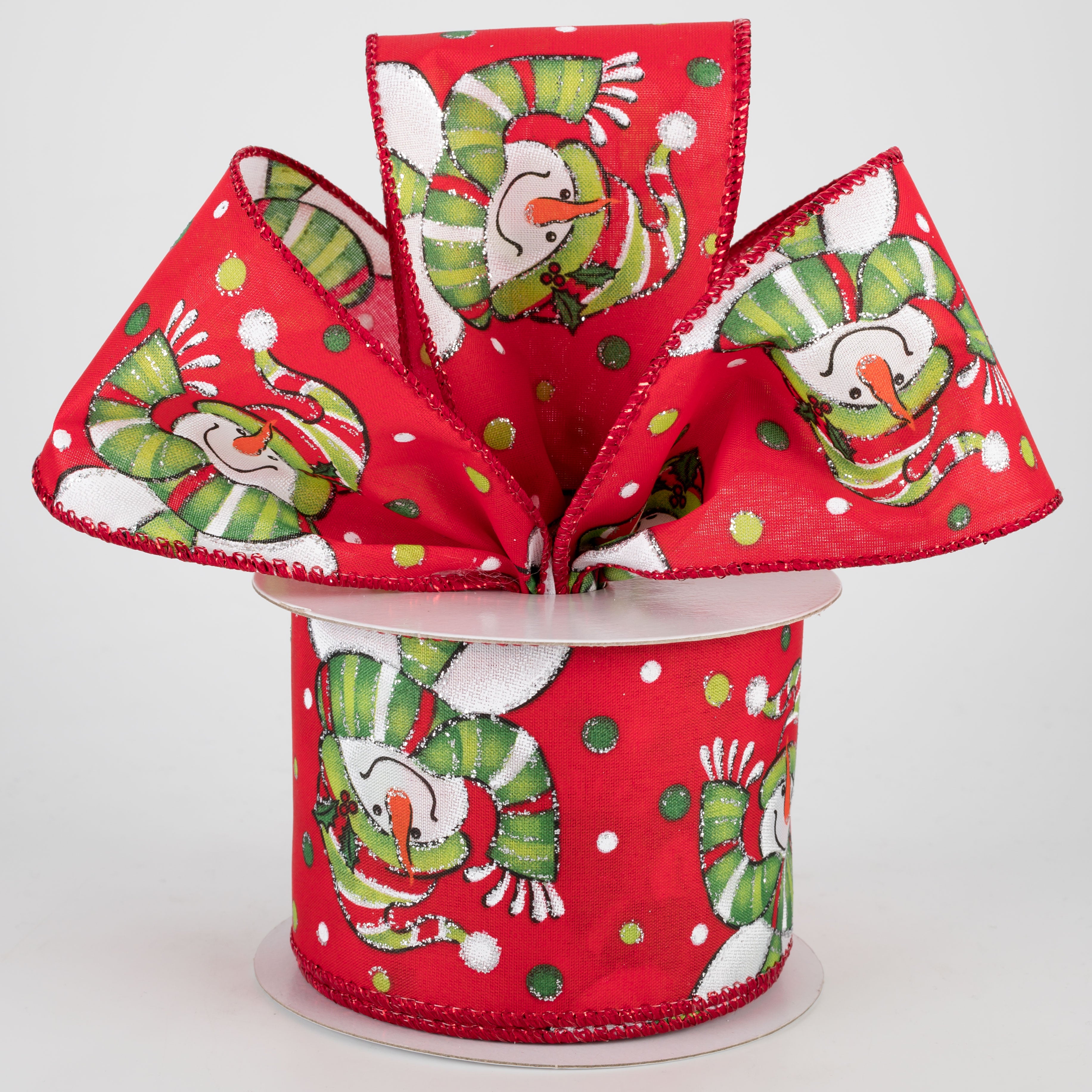 2.5" Snowman Polka Dot Ribbon: Red (10 Yards) Lifestyle Photo