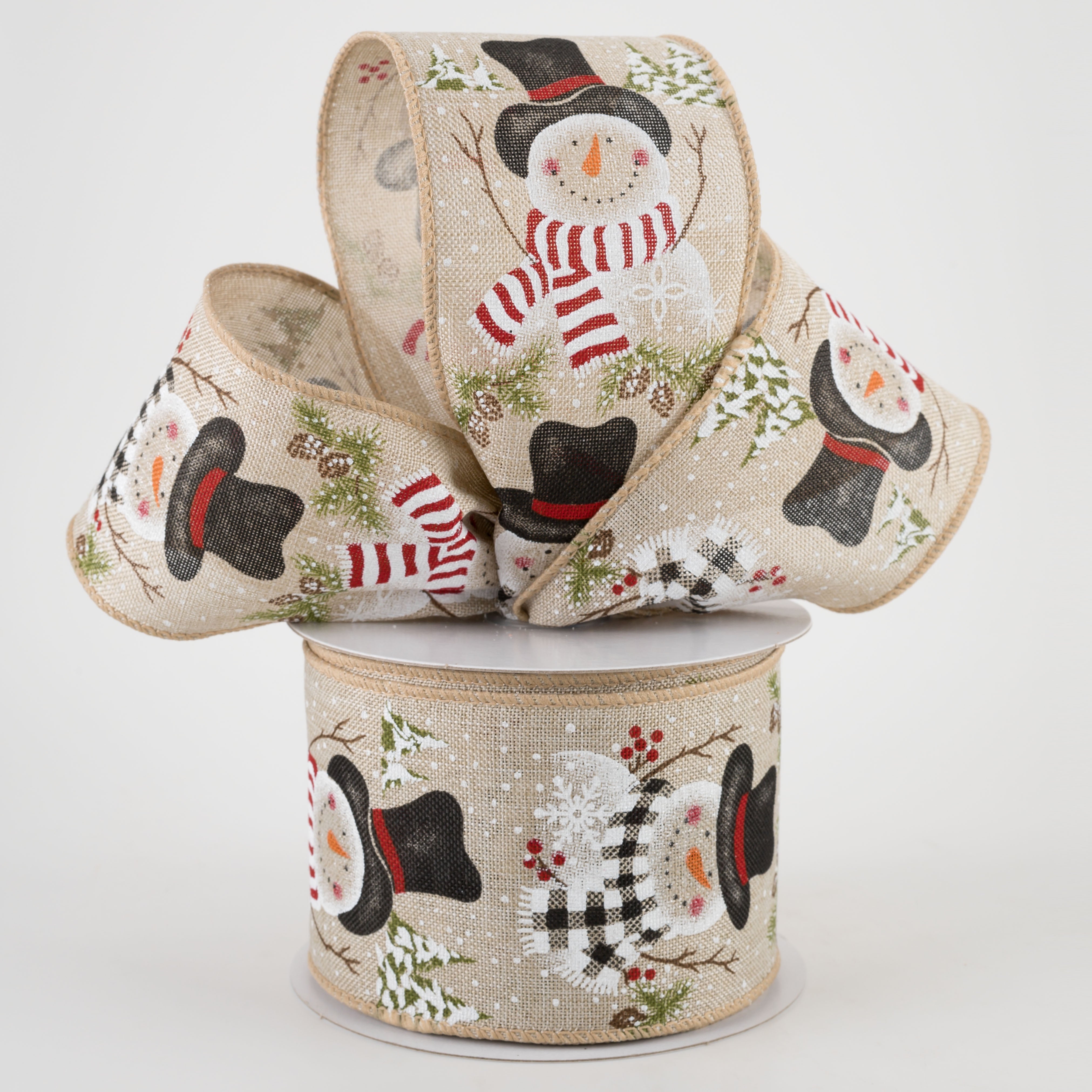 2.5" Snowman With Scarf & Pine Ribbon: Beige  (10 Yards) Lifestyle Photo