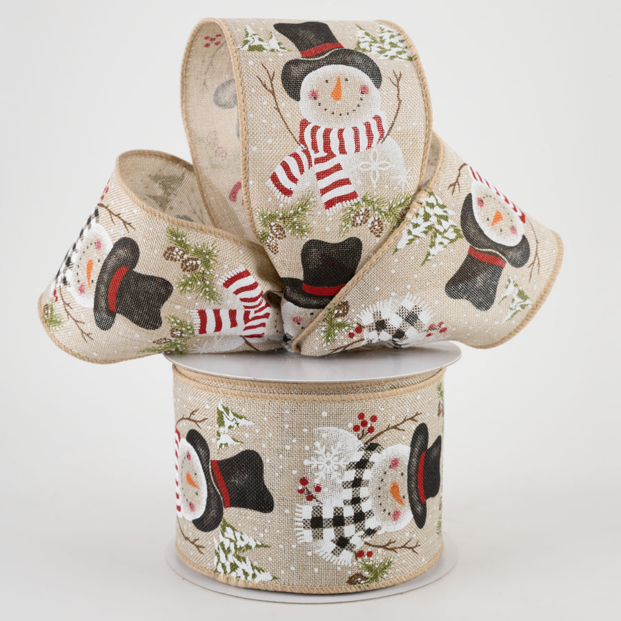 2.5" Snowman With Scarf & Pine Ribbon: Beige  (10 Yards) Lifestyle Photo