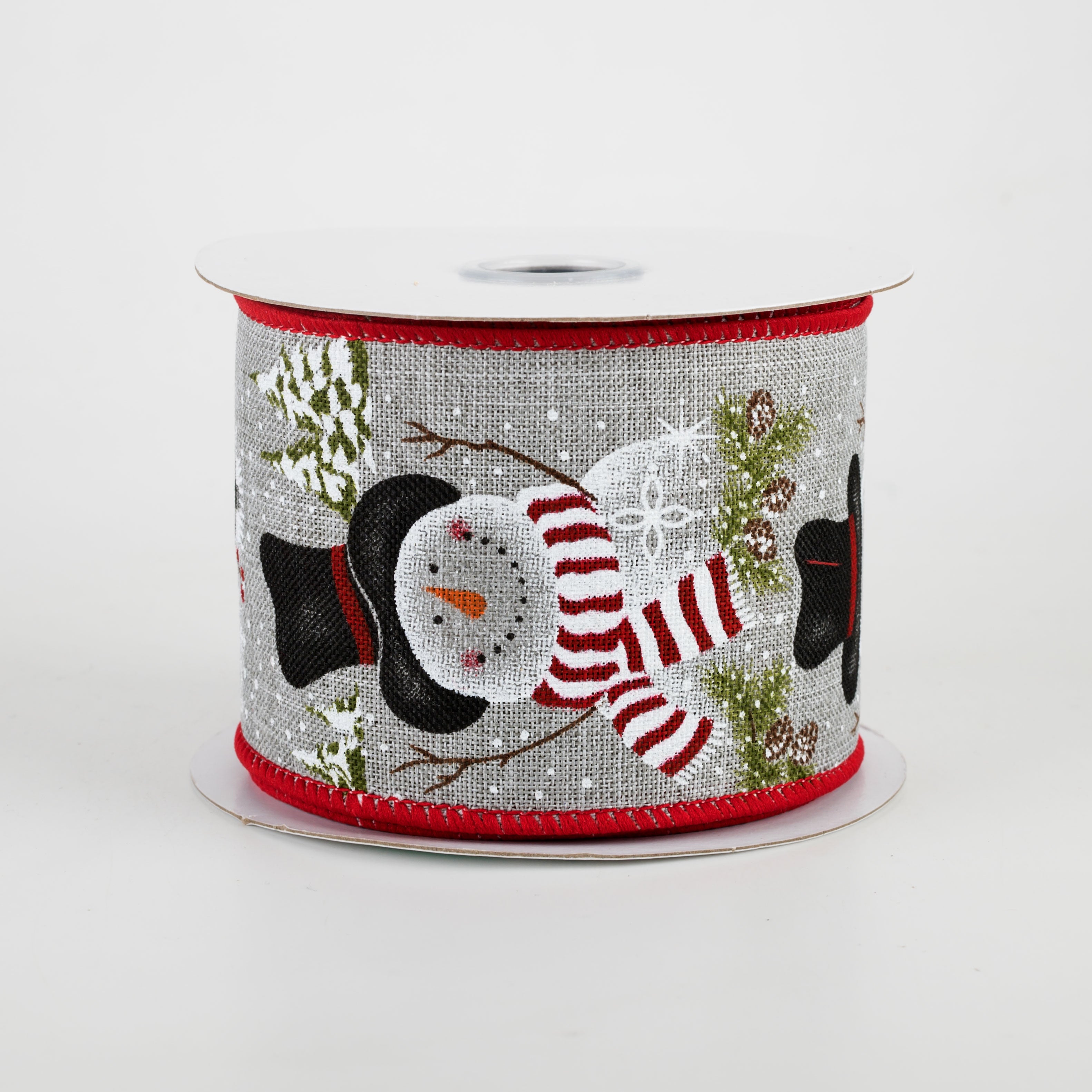 2.5" Snowman With Scarf & Pine Ribbon: Light Grey (10 Yards)