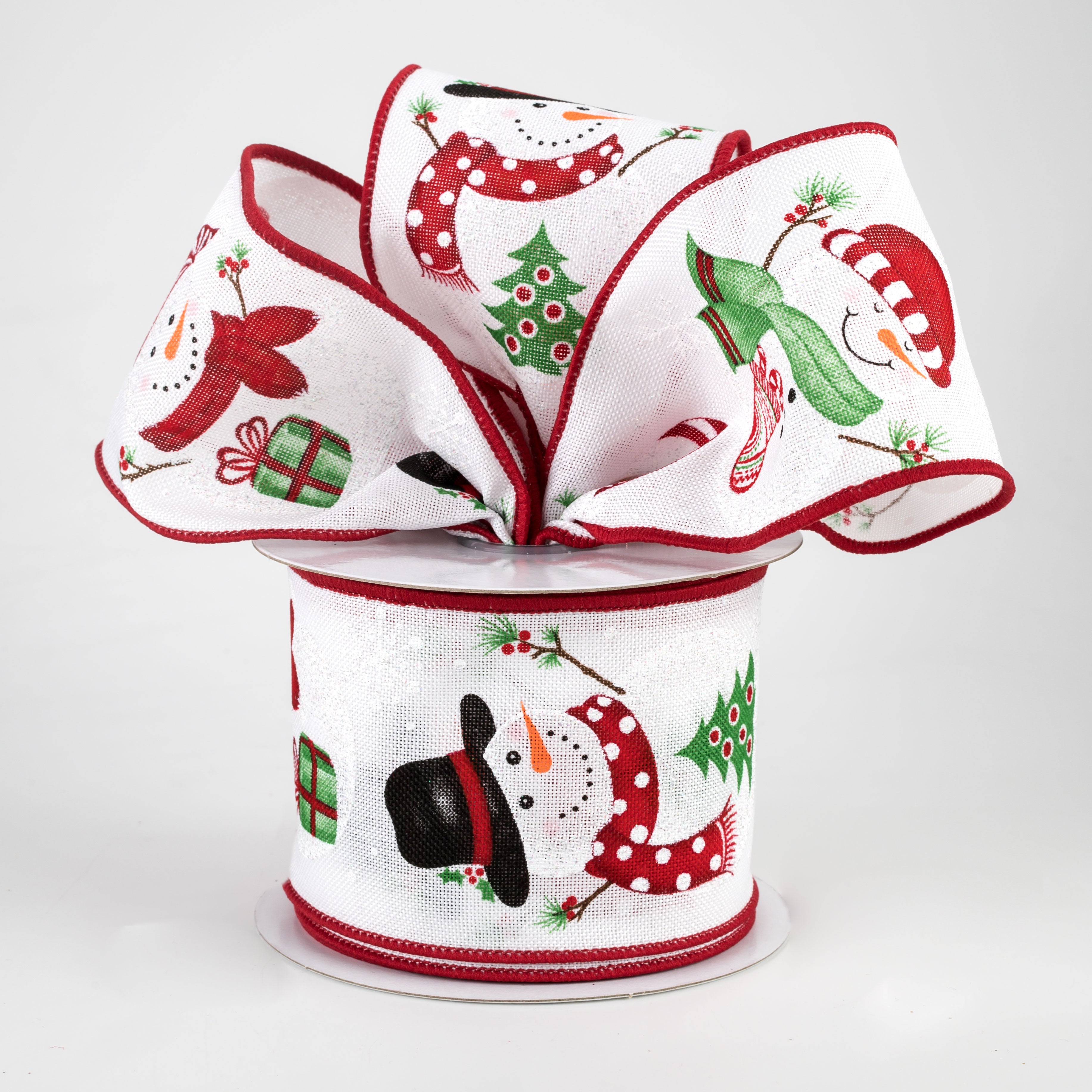 2.5" Snowman, Stocking, Tree Ribbon: White (10 Yards) Lifestyle Photo