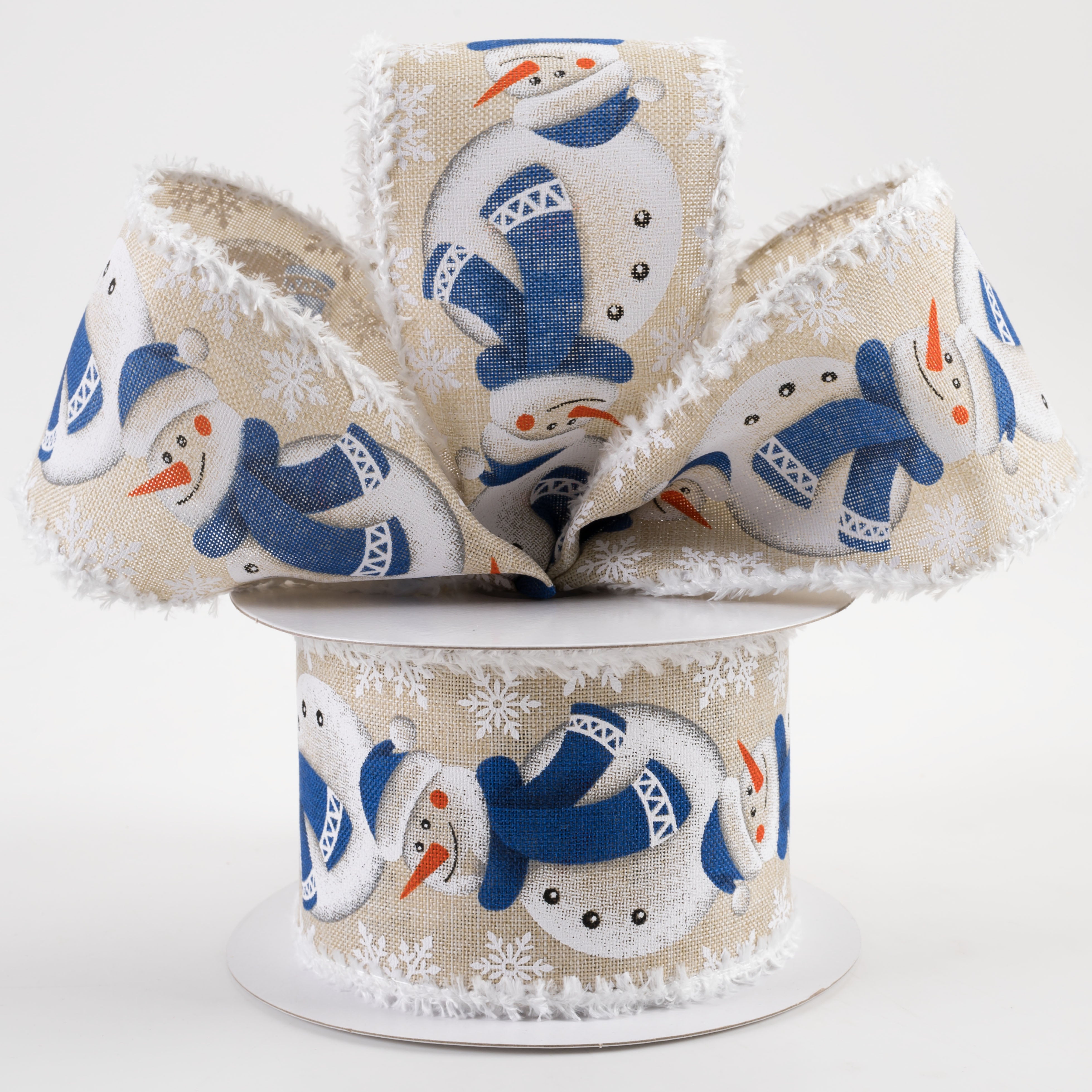 2.5" Snowman White Snow Edge Ribbon: Natural & Navy (10 Yards) Lifestyle Photo