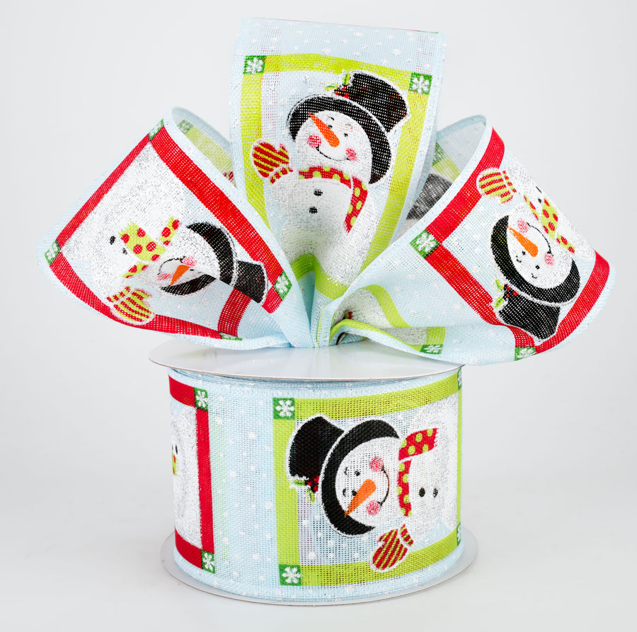 2.5" Snowmen In Square Frames Ribbon: Light Blue (10 Yards) Lifestyle Photo