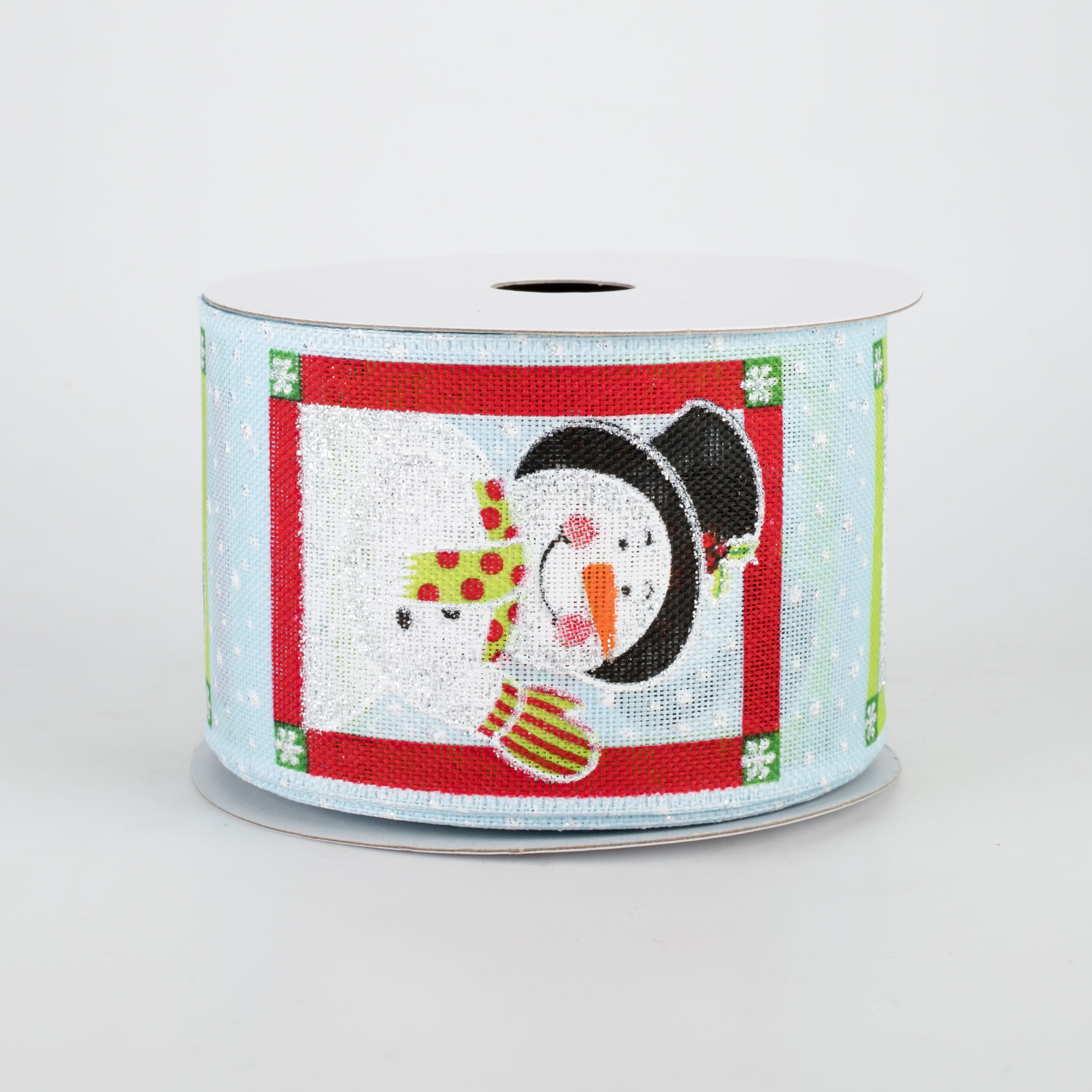 2.5" Snowmen In Square Frames Ribbon: Light Blue (10 Yards)