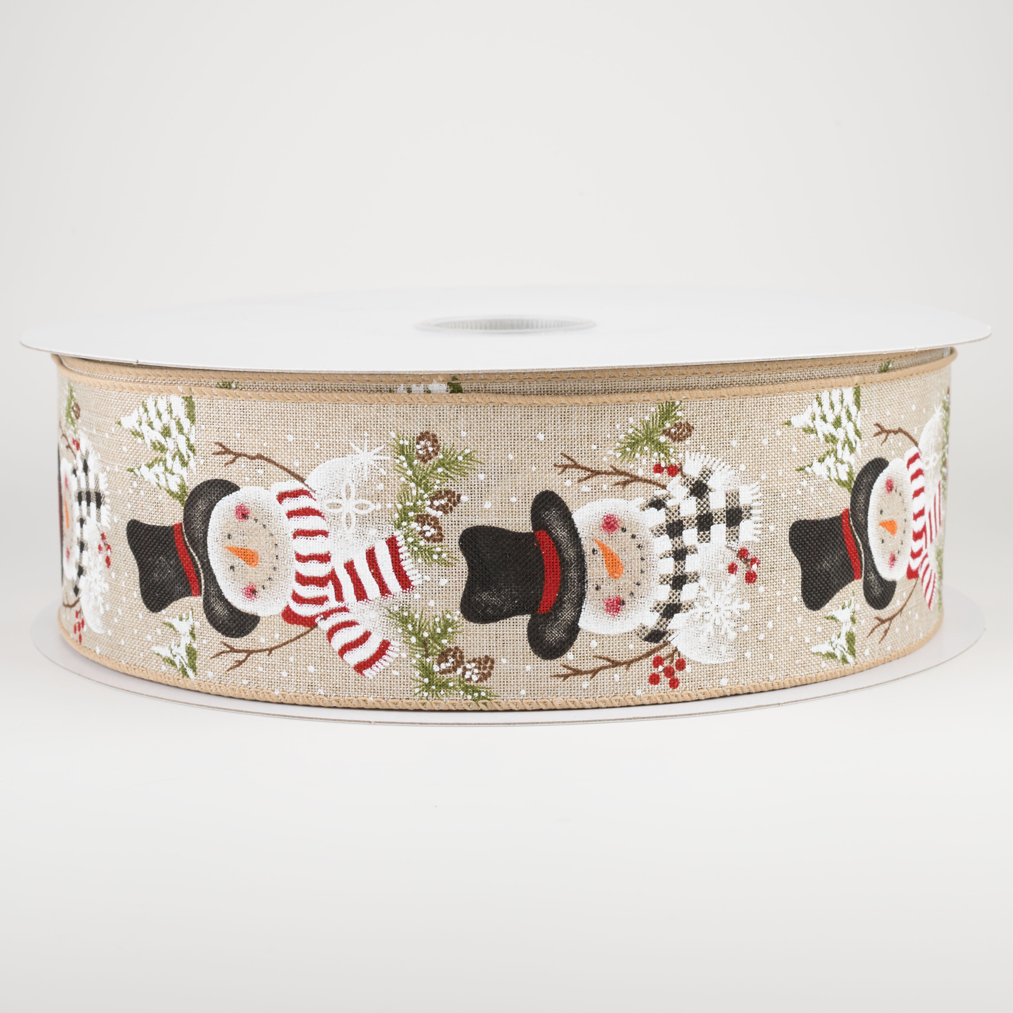 2.5" Snowmen With Scarves & Pine Ribbon: Light Natural (50 Yards)