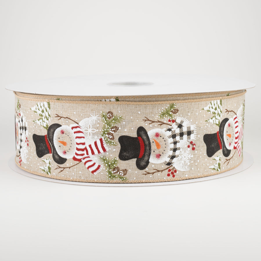 2.5" Snowmen With Scarves & Pine Ribbon: Light Natural (50 Yards)