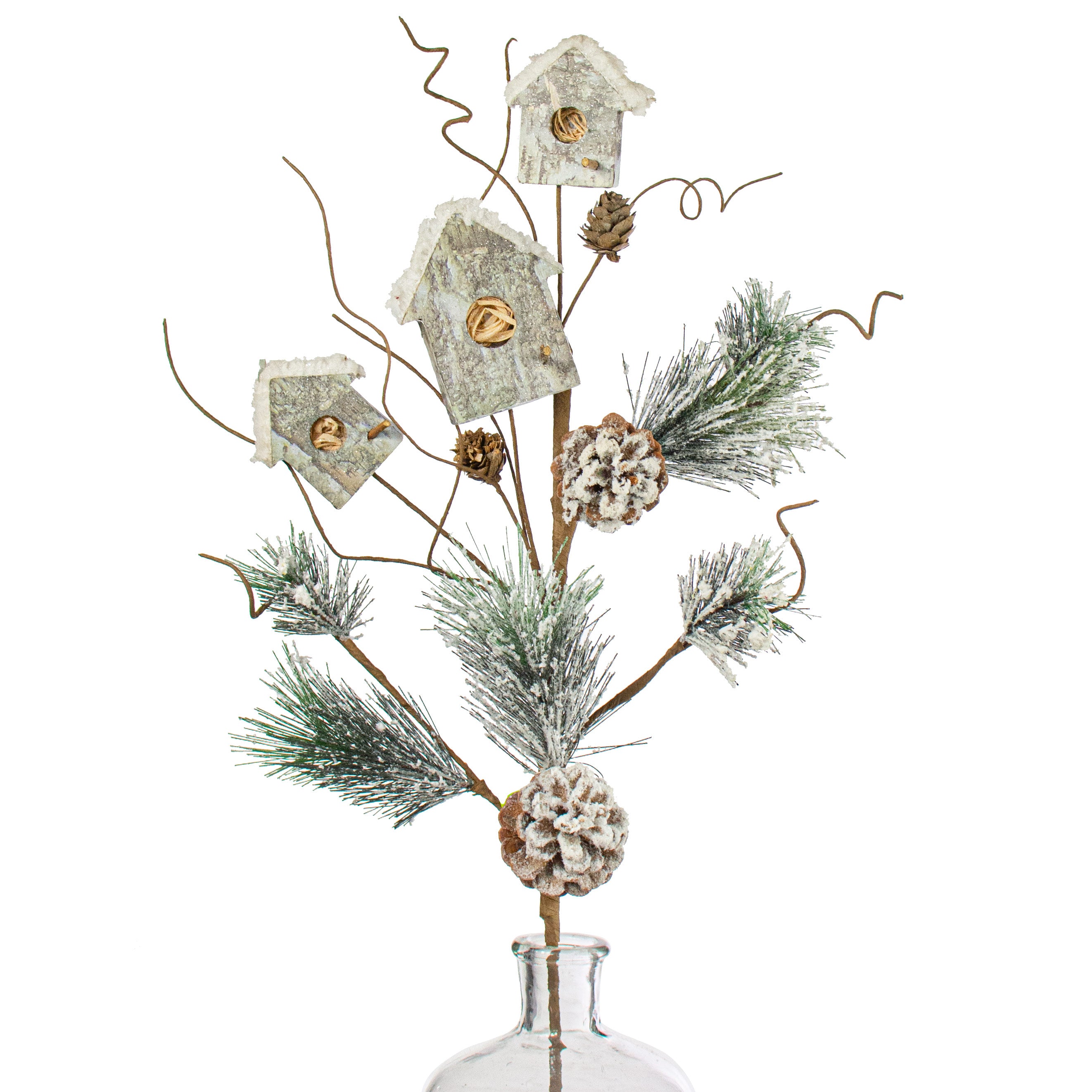 27" Snowy Bird House Pine Spray Item Number: 85288NAT