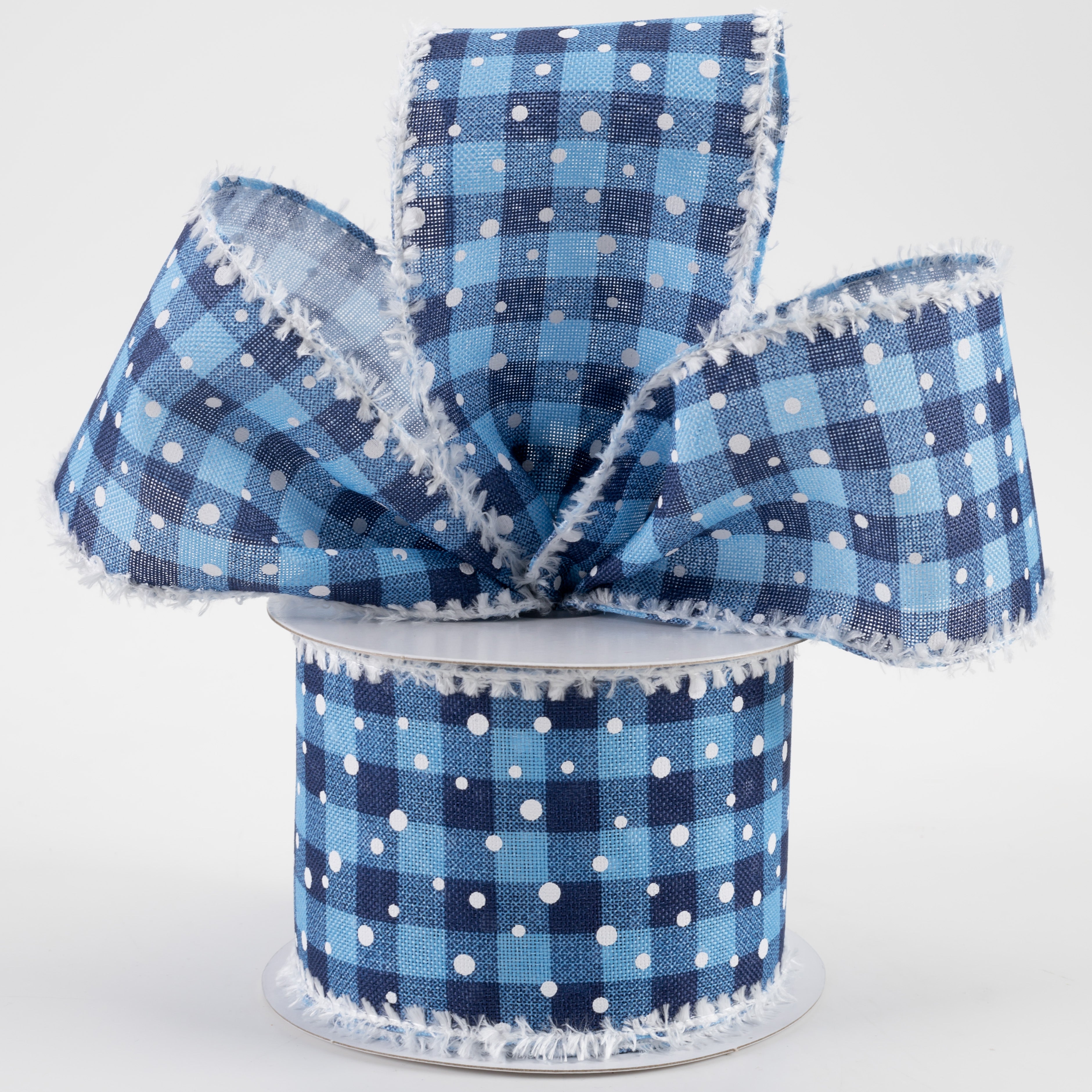 2.5" Snowy Cabin Plaid Ribbon with Fuzzy Edge: Blues (10 Yards) Lifestyle Photo
