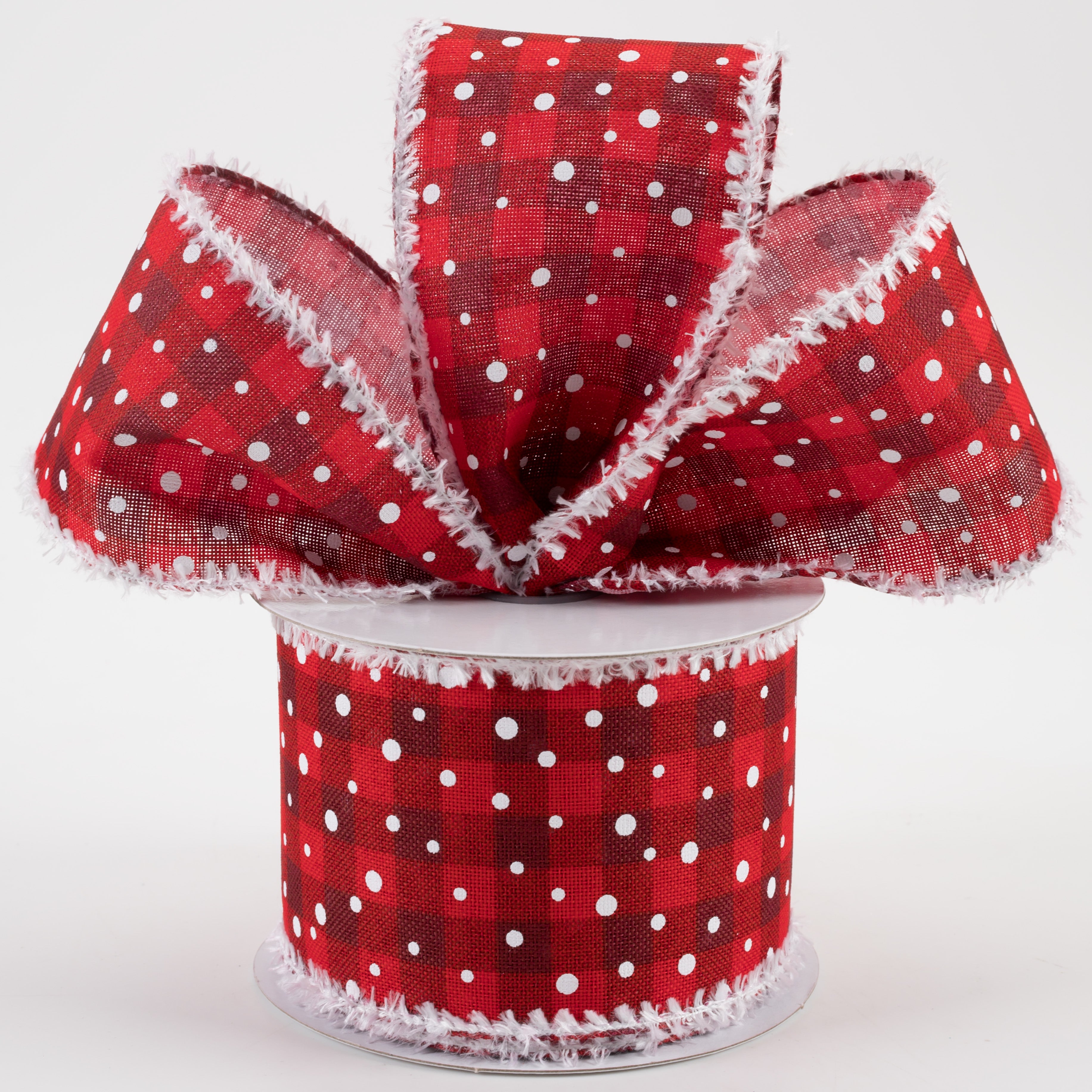 2.5" Snowy Cabin Plaid Ribbon with Fuzzy Edge: Reds (10 Yards) Lifestyle Photo