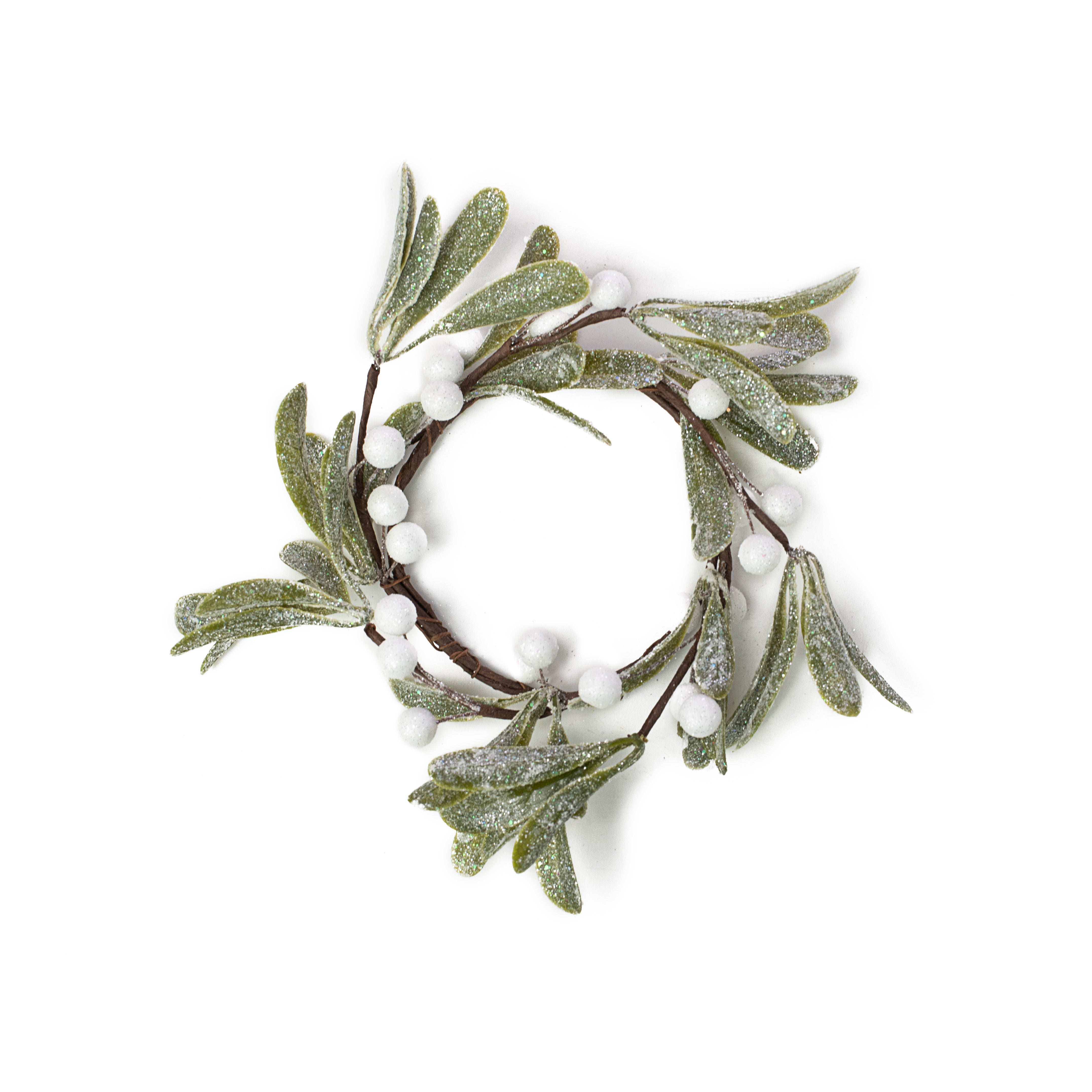 3.5" Snowy Glittered Mistletoe Candle Ring Item Number: ISB71371