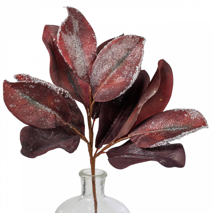 18" Snowy Magnolia Leaves Pick: Burgundy Item Number: 215521