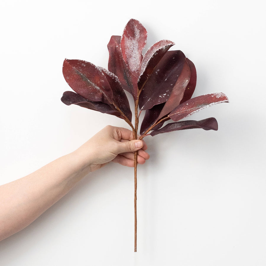 18" Snowy Magnolia Leaves Pick: Burgundy detail photo 3