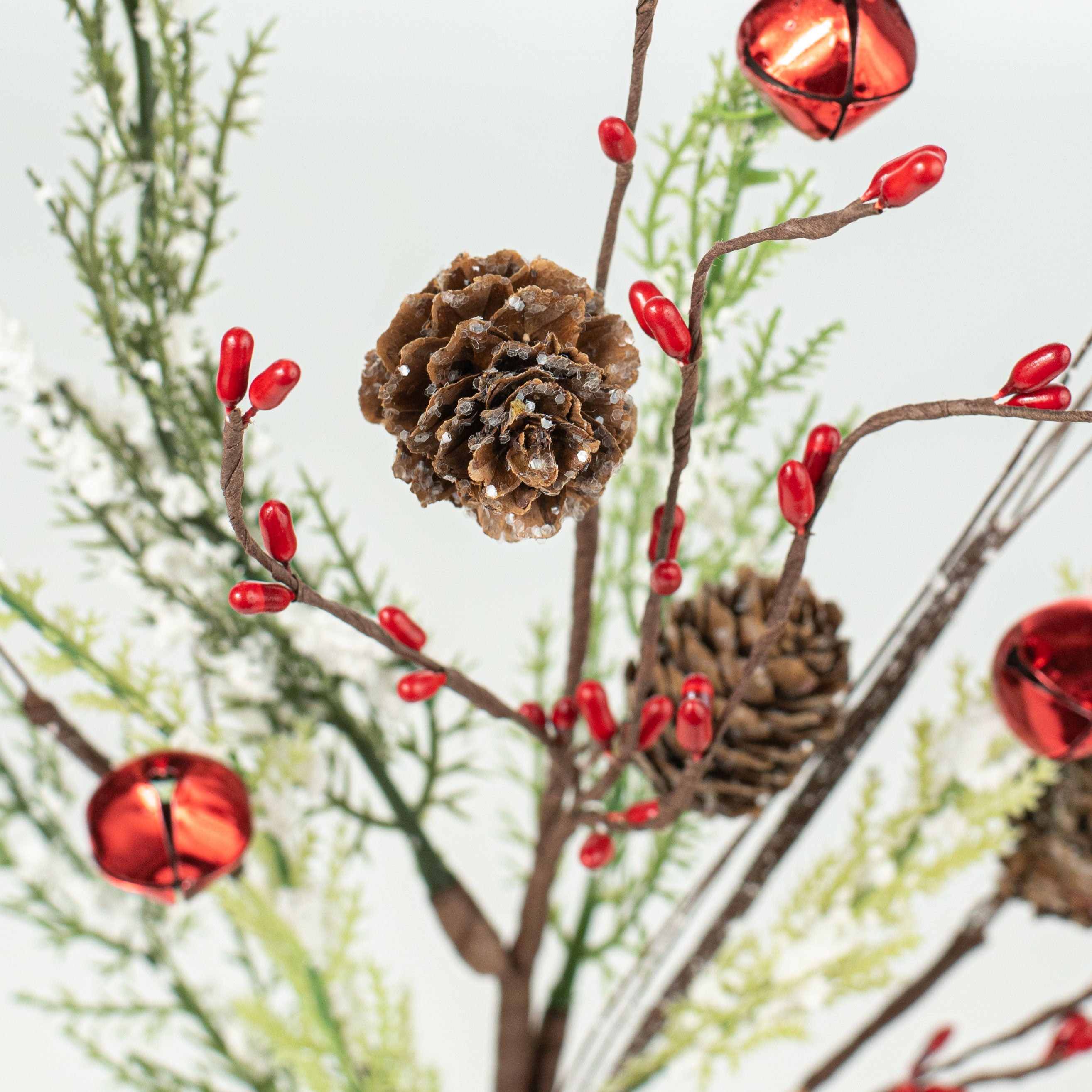 20" Snowy Pine Jingle Bell Spray: Red Lifestyle Photo