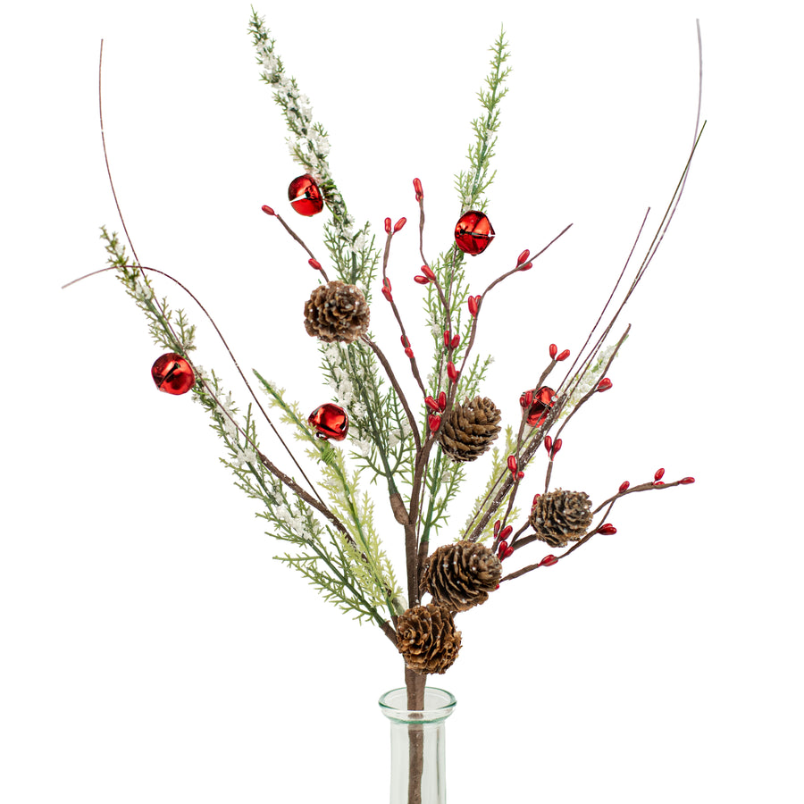 20" Snowy Pine Jingle Bell Spray: Red Item Number: ISB73403