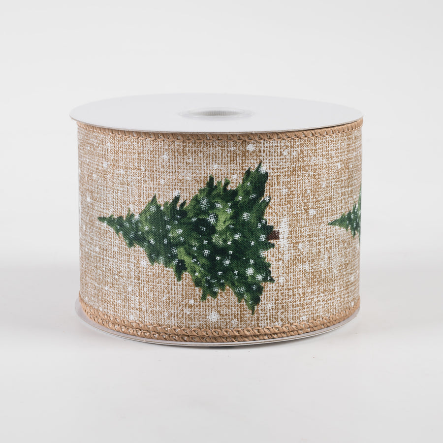 2.5" Snowy Sage Tree Natural Linen Ribbon (10 Yards)