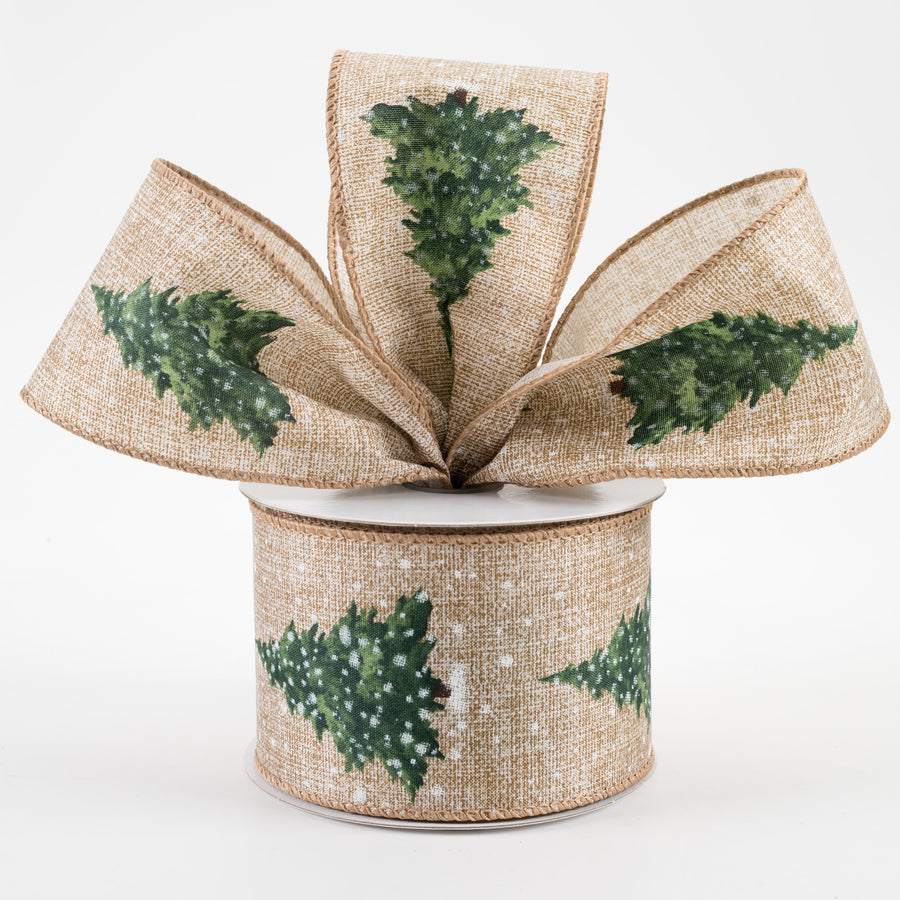 2.5" Snowy Sage Tree Natural Linen Ribbon (10 Yards) Lifestyle Photo