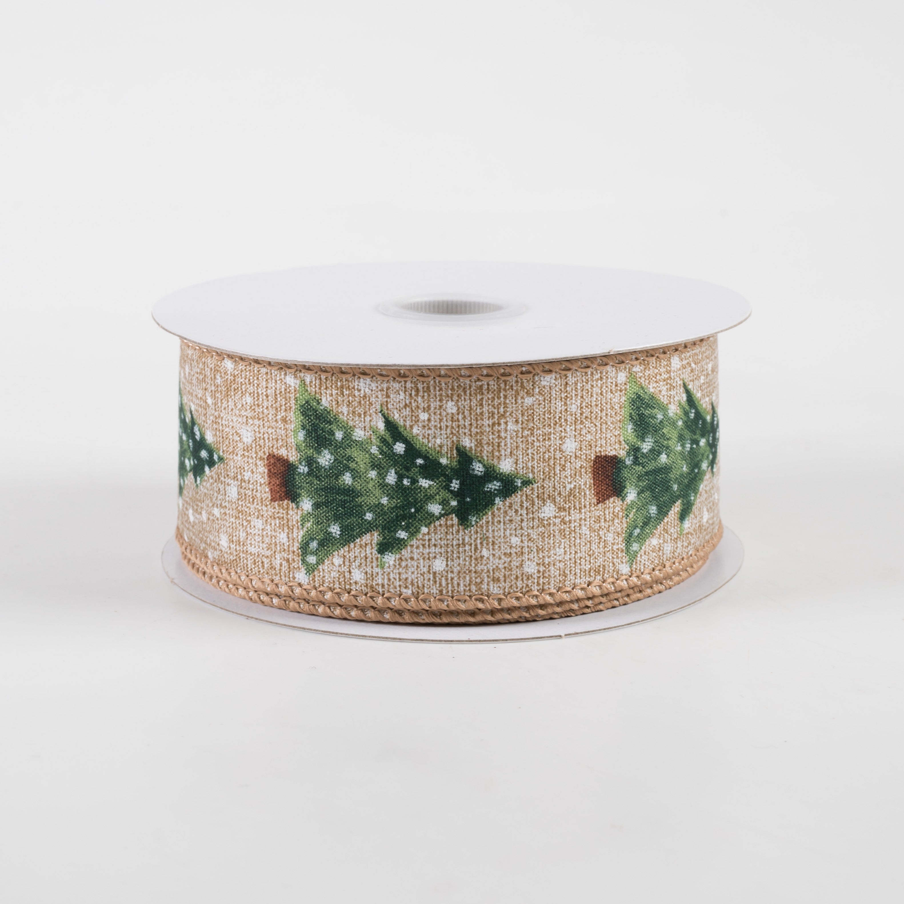 1.5" Snowy Sage Tree Natural Linen Ribbon (10 Yards)