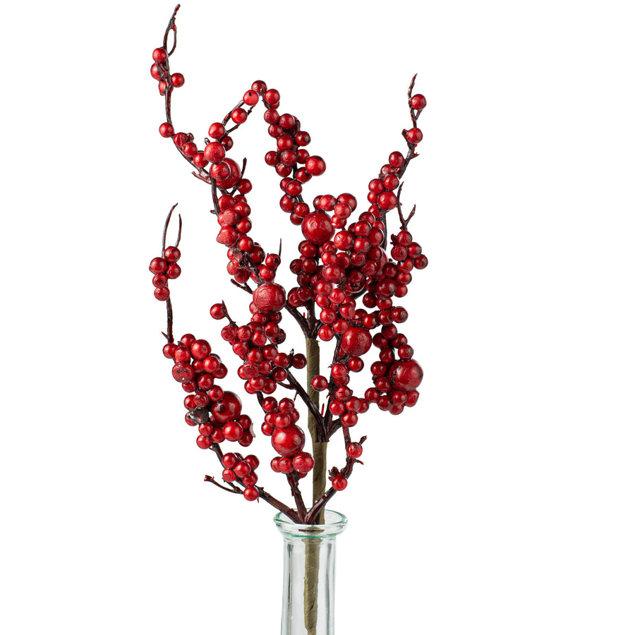 14" Soft Berry Pick: Shiny Red Berries Item Number: EW009424